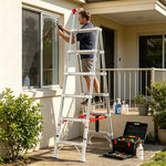GROVIA 2nd Gen Aluminium Alloy 6-Step Folding Ladder - Patented Safety Lock, 3.4m Reach for Home Use - Silver & White