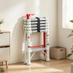 GROVIA 2nd Gen Aluminium Alloy 6-Step Folding Ladder - Patented Safety Lock, 3.4m Reach for Home Use - Silver & White