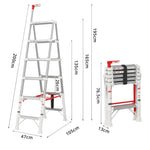 GROVIA 2nd Gen Aluminium Alloy 6-Step Folding Ladder - Patented Safety Lock, 3.4m Reach for Home Use - Silver & White