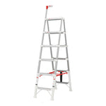 GROVIA 2nd Gen Aluminium Alloy 6-Step Folding Ladder - Patented Safety Lock, 3.4m Reach for Home Use - Silver & White