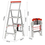 GROVIA 2nd Gen Pro Aluminium Alloy 4-Step Folding Ladder - Tool Tray & Patented Safety Lock, 2.8m Reach - Silver & White
