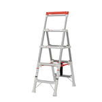 GROVIA 2nd Gen Pro Aluminium Alloy 4-Step Folding Ladder - Tool Tray & Patented Safety Lock, 2.8m Reach - Silver & White