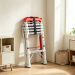GROVIA 2nd Gen Pro Aluminium Alloy 5-Step Folding Ladder - Tool Tray & Patented Safety Lock, 3.1m Reach - Silver & White