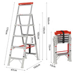 GROVIA 2nd Gen Pro Aluminium Alloy 5-Step Folding Ladder - Tool Tray & Patented Safety Lock, 3.1m Reach - Silver & White