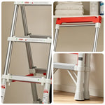 GROVIA 2nd Gen Pro Aluminium Alloy 6-Step Folding Ladder - Tool Tray & Patented Safety Lock, 3.4m Reach - Silver & White