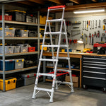 GROVIA 2nd Gen Pro Aluminium Alloy 6-Step Folding Ladder - Tool Tray & Patented Safety Lock, 3.4m Reach - Silver & White
