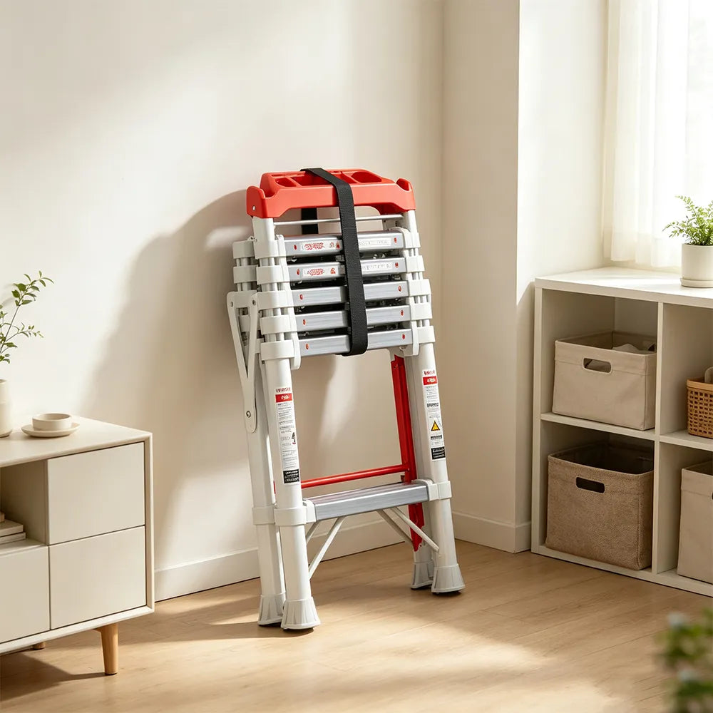 GROVIA 2nd Gen Pro Aluminium Alloy 6-Step Folding Ladder - Tool Tray & Patented Safety Lock, 3.4m Reach - Silver & White