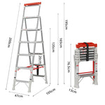 GROVIA 2nd Gen Pro Aluminium Alloy 6-Step Folding Ladder - Tool Tray & Patented Safety Lock, 3.4m Reach - Silver & White