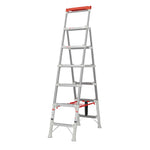 GROVIA 2nd Gen Pro Aluminium Alloy 6-Step Folding Ladder - Tool Tray & Patented Safety Lock, 3.4m Reach - Silver & White