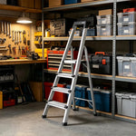 GROVIA Aluminium Alloy 4-Step Folding Ladder - Tool Tray, 2.76m Reach for Home & Maintenance - Moonlight Silver