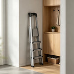 GROVIA Aluminium Alloy 4-Step Folding Ladder - Tool Tray, 2.76m Reach for Home & Maintenance - Moonlight Silver