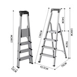 GROVIA Aluminium Alloy 4-Step Folding Ladder - Tool Tray, 2.76m Reach for Home & Maintenance - Moonlight Silver