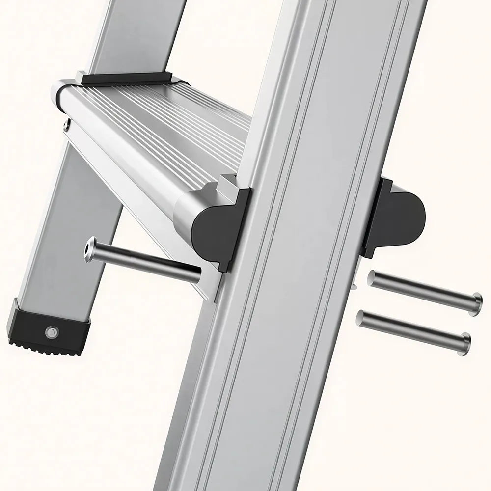 GROVIA Aluminium Alloy 5-Step Folding Ladder - Tool Tray, 2.96m Reach for Home & Maintenance - Moonlight Silver