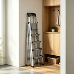GROVIA Aluminium Alloy 5-Step Folding Ladder - Tool Tray, 2.96m Reach for Home & Maintenance - Moonlight Silver