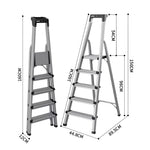 GROVIA Aluminium Alloy 5-Step Folding Ladder - Tool Tray, 2.96m Reach for Home & Maintenance - Moonlight Silver