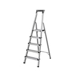 GROVIA Aluminium Alloy 5-Step Folding Ladder - Tool Tray, 2.96m Reach for Home & Maintenance - Moonlight Silver