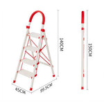 GROVIA Aluminium Alloy 4-Step Folding Ladder - Safety Lock & 18cm Wide Top Step for Home Use - Cream White & Red