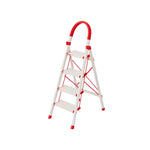 GROVIA Aluminium Alloy 4-Step Folding Ladder - Safety Lock & 18cm Wide Top Step for Home Use - Cream White & Red