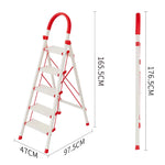 GROVIA Aluminium Alloy 5-Step Folding Ladder - Safety Lock & 18cm Wide Top Step for Home Use - Cream White & Red