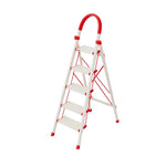 GROVIA Aluminium Alloy 5-Step Folding Ladder - Safety Lock & 18cm Wide Top Step for Home Use - Cream White & Red