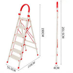 GROVIA Aluminium Alloy 6-Step Folding Ladder - Safety Lock & 18cm Wide Top Step for Home Use - Cream White & Red
