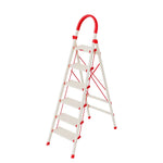 GROVIA Aluminium Alloy 6-Step Folding Ladder - Safety Lock & 18cm Wide Top Step for Home Use - Cream White & Red