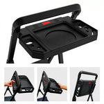 GROVIA Prestige Series Carbon Steel 3-Step Folding Ladder - Tool Tray & 35 x 29cm Platform, 2.8m Reach - Black