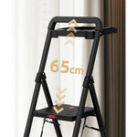 GROVIA Prestige Series Carbon Steel 3-Step Folding Ladder - Tool Tray & 35 x 29cm Platform, 2.8m Reach - Black