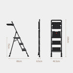 GROVIA Prestige Series Carbon Steel 3-Step Folding Ladder - Tool Tray & 35 x 29cm Platform, 2.8m Reach - Black