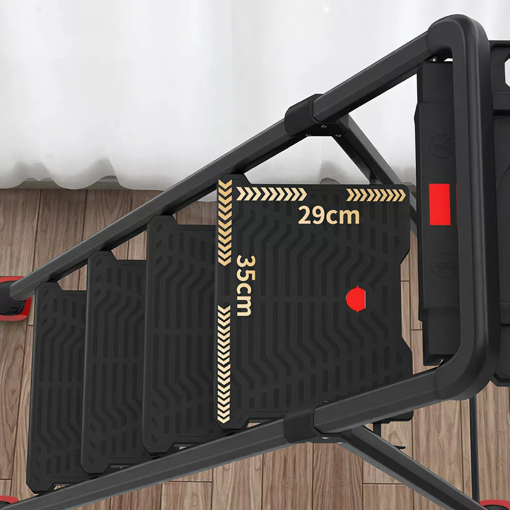GROVIA Prestige Series Carbon Steel 4-Step Folding Ladder - Tool Tray & 35 x 29cm Platform, 3.05m Reach - Black