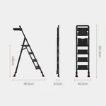 GROVIA Prestige Series Carbon Steel 4-Step Folding Ladder - Tool Tray & 35 x 29cm Platform, 3.05m Reach - Black