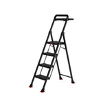 GROVIA Prestige Series Carbon Steel 4-Step Folding Ladder - Tool Tray & 35 x 29cm Platform, 3.05m Reach - Black