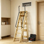 GROVIA Solid Wood 8-Step A-Frame Ladder - Dual Handrails, 1.6m Height for Home & Loft Use - Clear Varnish