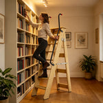 GROVIA Solid Wood 8-Step A-Frame Ladder - Dual Handrails, 1.6m Height for Home & Loft Use - Clear Varnish