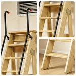 GROVIA Solid Wood 8-Step A-Frame Ladder - Dual Handrails, 1.6m Height for Home & Loft Use - Clear Varnish
