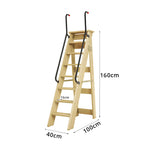 GROVIA Solid Wood 8-Step A-Frame Ladder - Dual Handrails, 1.6m Height for Home & Loft Use - Clear Varnish