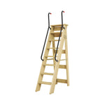 GROVIA Solid Wood 8-Step A-Frame Ladder - Dual Handrails, 1.6m Height for Home & Loft Use - Clear Varnish