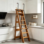 GROVIA Solid Wood 8-Step A-Frame Ladder - Dual Handrails, 1.6m Height for Home & Loft Use - Coffee