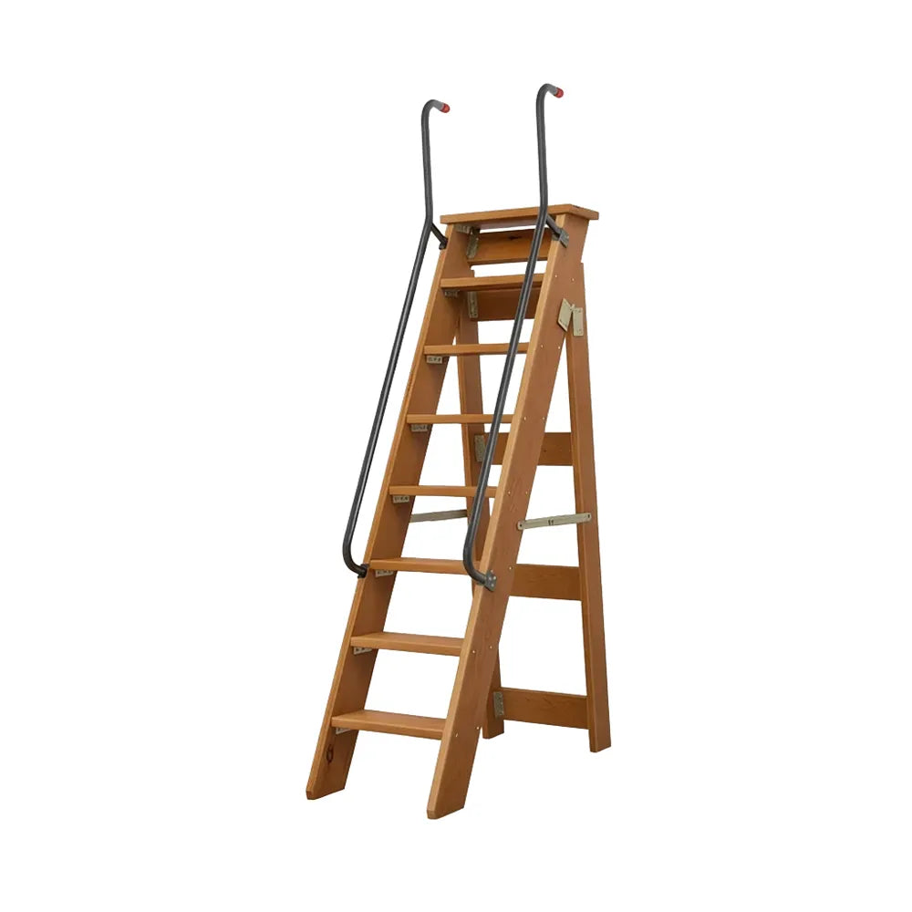 GROVIA Solid Wood 8-Step A-Frame Ladder - Dual Handrails, 1.6m Height for Home & Loft Use - Coffee