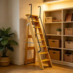 GROVIA Solid Wood 8-Step A-Frame Ladder - Dual Handrails, 1.6m Height for Home & Loft Use - Yellow