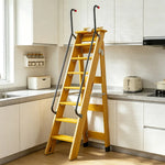 GROVIA Solid Wood 8-Step A-Frame Ladder - Dual Handrails, 1.6m Height for Home & Loft Use - Yellow
