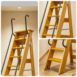 GROVIA Solid Wood 8-Step A-Frame Ladder - Dual Handrails, 1.6m Height for Home & Loft Use - Yellow