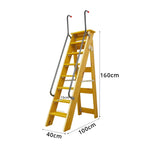 GROVIA Solid Wood 8-Step A-Frame Ladder - Dual Handrails, 1.6m Height for Home & Loft Use - Yellow