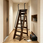 GROVIA Solid Wood 8-Step A-Frame Ladder - Dual Handrails, 1.6m Height for Home & Loft Use - Walnut