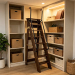 GROVIA Solid Wood 8-Step A-Frame Ladder - Dual Handrails, 1.6m Height for Home & Loft Use - Walnut