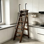 GROVIA Solid Wood 8-Step A-Frame Ladder - Dual Handrails, 1.6m Height for Home & Loft Use - Walnut