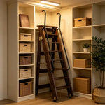 GROVIA Solid Wood 8-Step Folding Ladder - Dual Handrails & Locking Casters, 1.67m for Home & Storage - Black Walnut