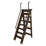 GROVIA Solid Wood 8-Step Folding Ladder - Dual Handrails & Locking Casters, 1.67m for Home & Storage - Black Walnut