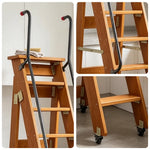 GROVIA Solid Wood 8-Step Folding Ladder - Dual Handrails & Locking Casters, 1.67m for Home & Storage - Coffee