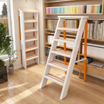 GROVIA Aluminium Alloy 6-Step Folding Ladder - Wide Anti-Slip Steps, 1.2m Height for Home Use - White & Orange